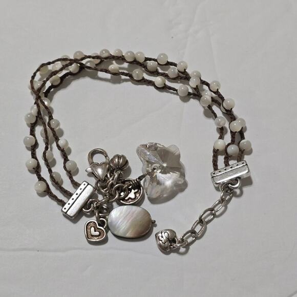 Brighton‎ Bracelet Charm White Bead Karma Silver Hearts Crystal Boho Jewelry - Picture 3 of 5